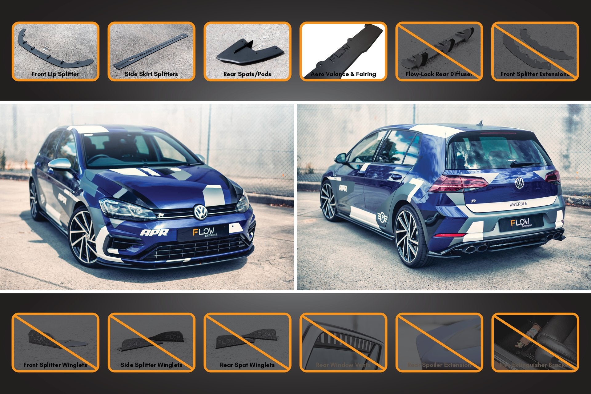 MK7.5 Golf R Full Lip Splitter Set with Rear Valance & Fairing - MODE Auto Concepts