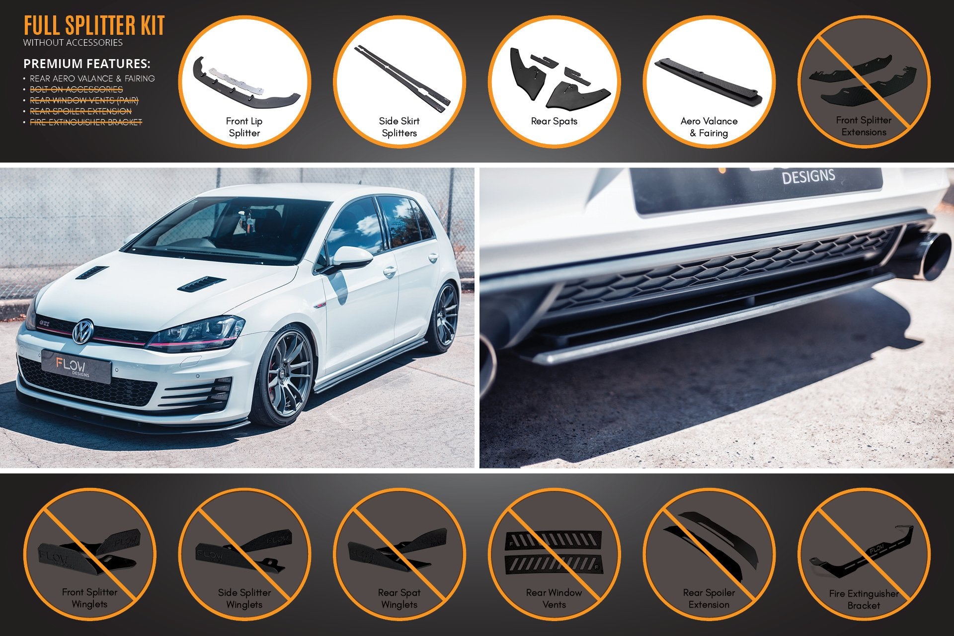 MK7 Golf GTI Full Lip Splitter Set with Rear Aero Valance & Fairing - MODE Auto Concepts