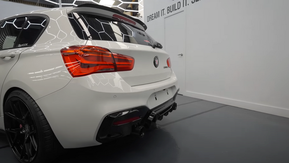 Exon Gloss Black M Performance Style Rear Diffuser w. Quad Outlet for BMW 1-Series M135i LCI & M140i F20 M-Sport - MODE Auto Concepts