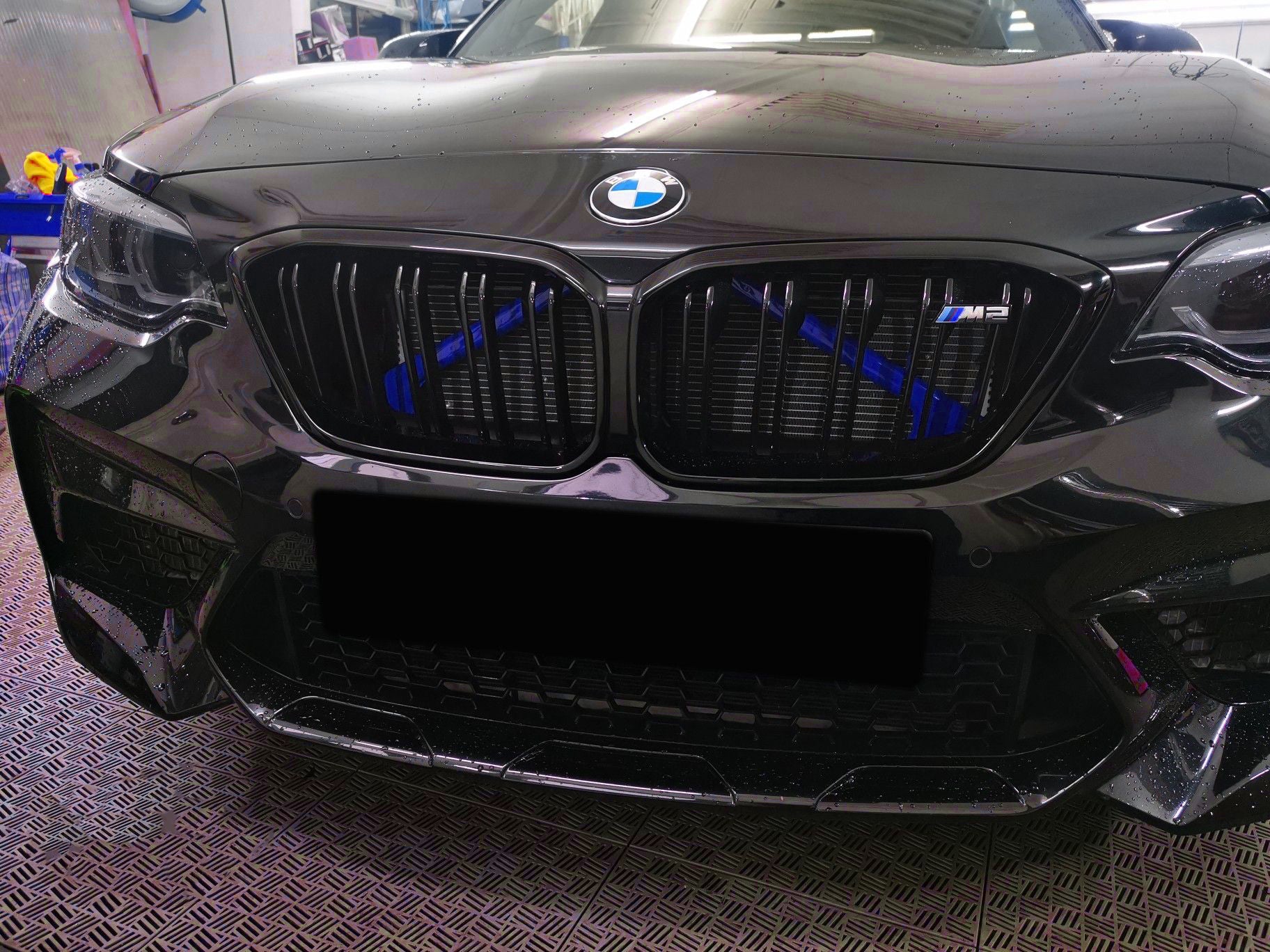 Exon Front Grille V-Brace Trim Cover Blue suits BMW M2 inc. Competition F87 & M3 F80 / M4 F82 - MODE Auto Concepts