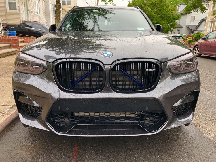 Exon Front Grille V-Brace Trim Cover Blue suits BMW G-Series X3 X3M G01 / X4 X4M G02 / X5 X5M G05 / X6 X6M G06 / X7 G07 & M5 F90 / 5 Series G30 - MODE Auto Concepts